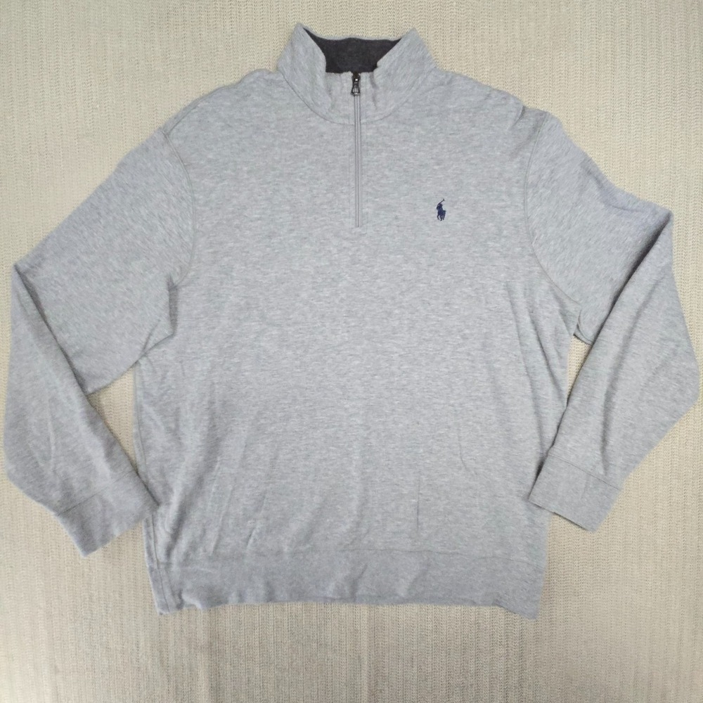 Polo Ralph Lauren Sweater Mens XL Gray 1/4 Zip Mock Neck Sweatshirt Performance
